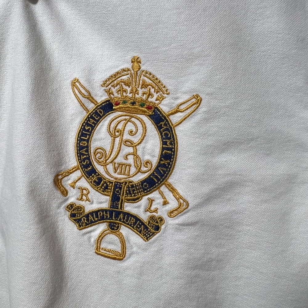 Vintage Ralph Lauren Sport White Oxford Shirt Crest Embroidery 14 Long Sleeve - Picture 10 of 12